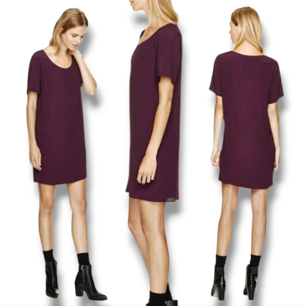 Aritzia Wilfred Free Teigen Purple Plum Mini Shift Dress Scoop Neck